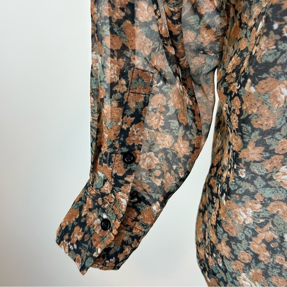 Free People Brown‎ Tan Buttoned Notched Collar Blouse - Picture 5 of 8